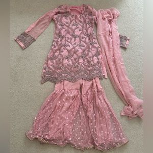 Pink gharara sharara Pakistani Indian dress shalwar kameez size Medium